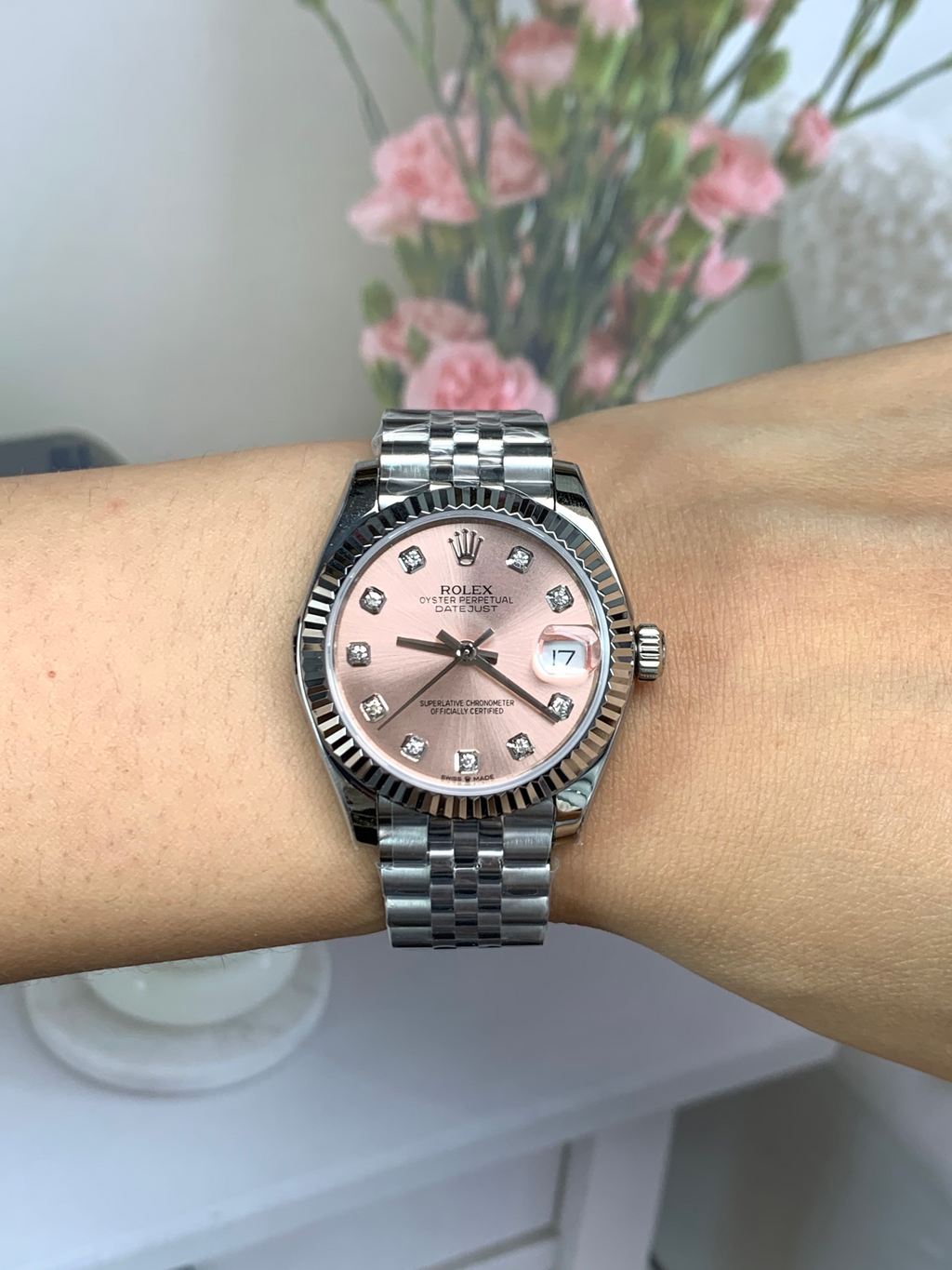 Rolex Datejust 31mm Women's  – Pink Dial – Diamond Markers