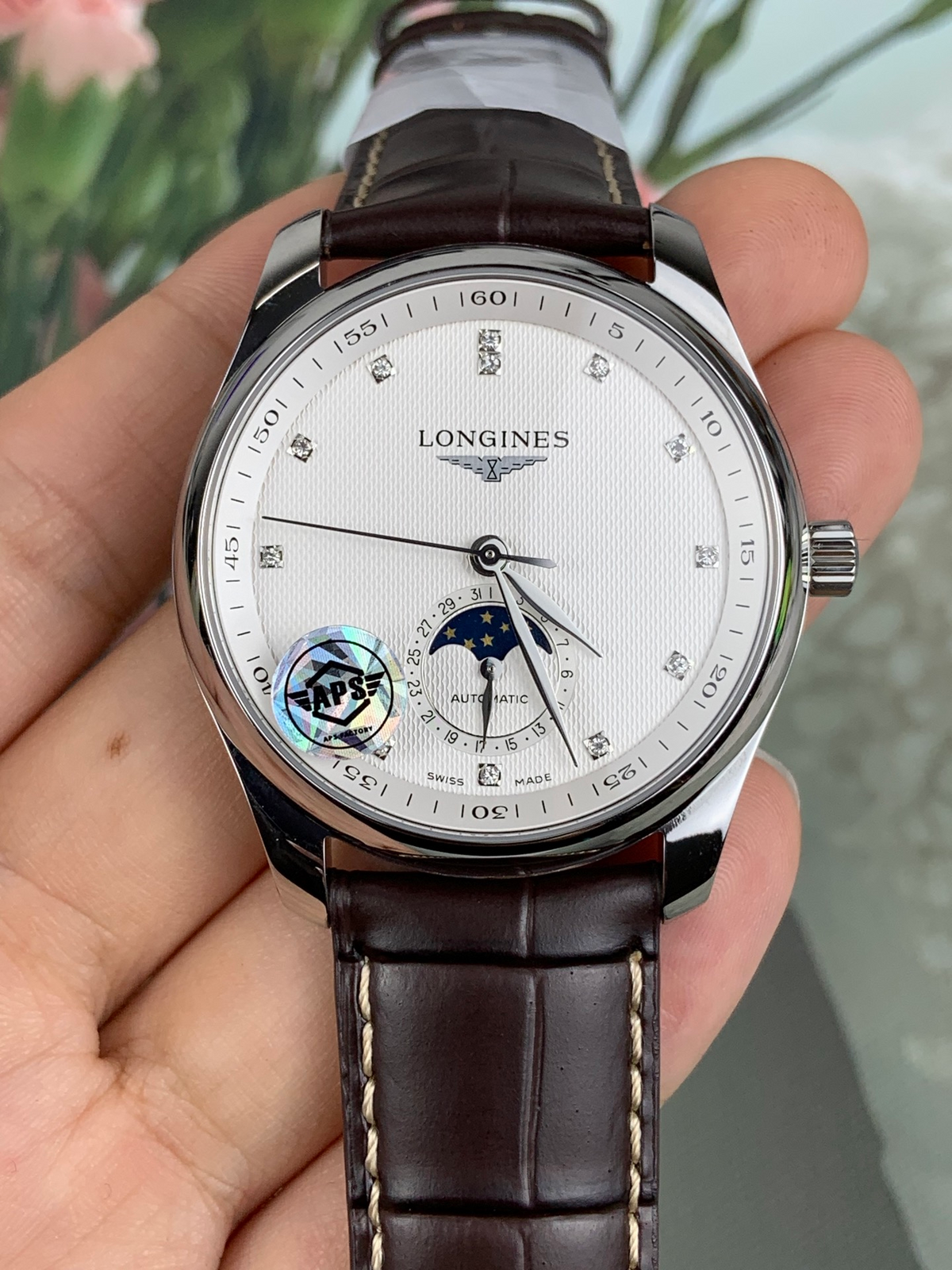 Longines Master Collection Moonphase 40mm – White Textured Dial – Diamond Hour Markers
