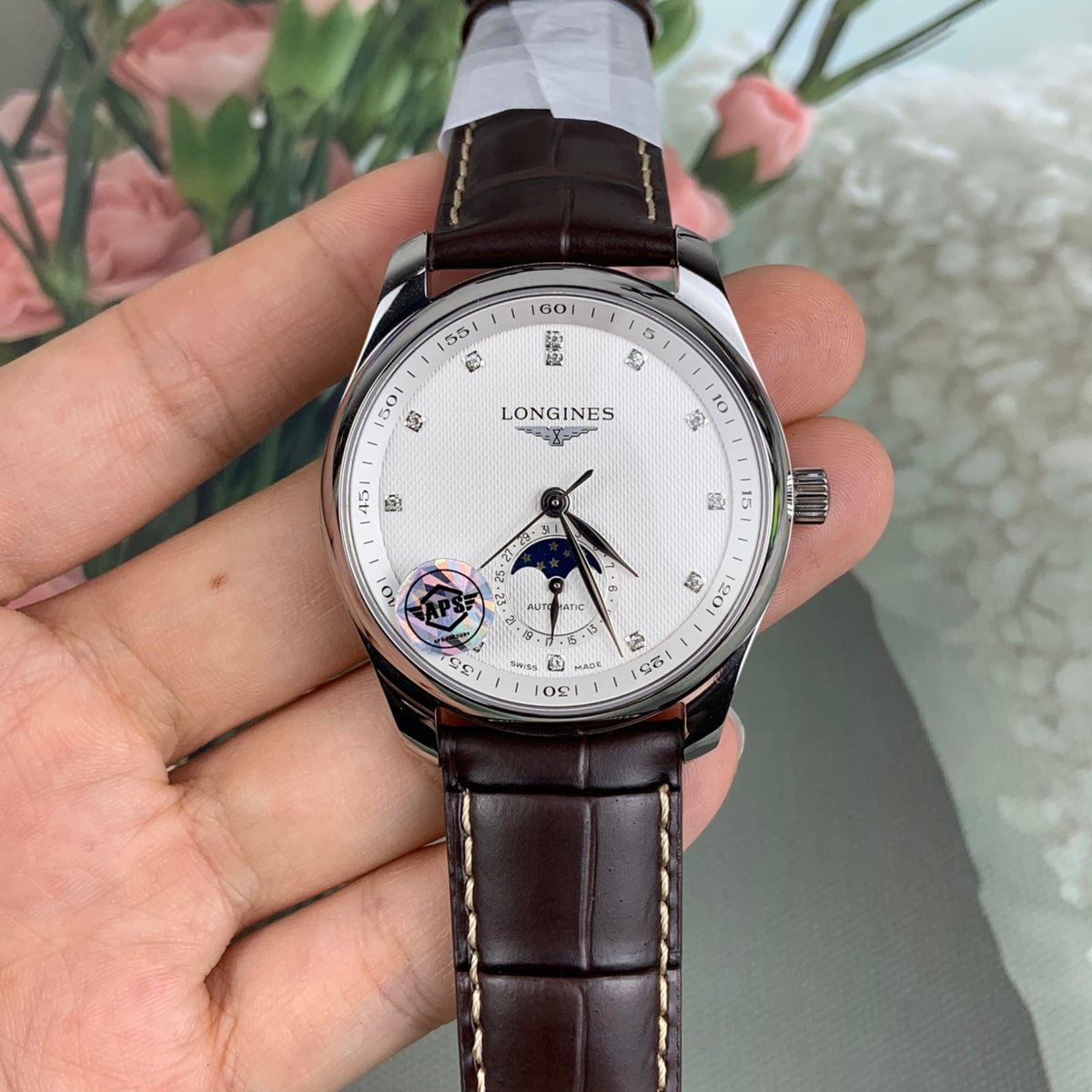 Longines Master Collection Moonphase 40mm – White Textured Dial – Diamond Hour Markers